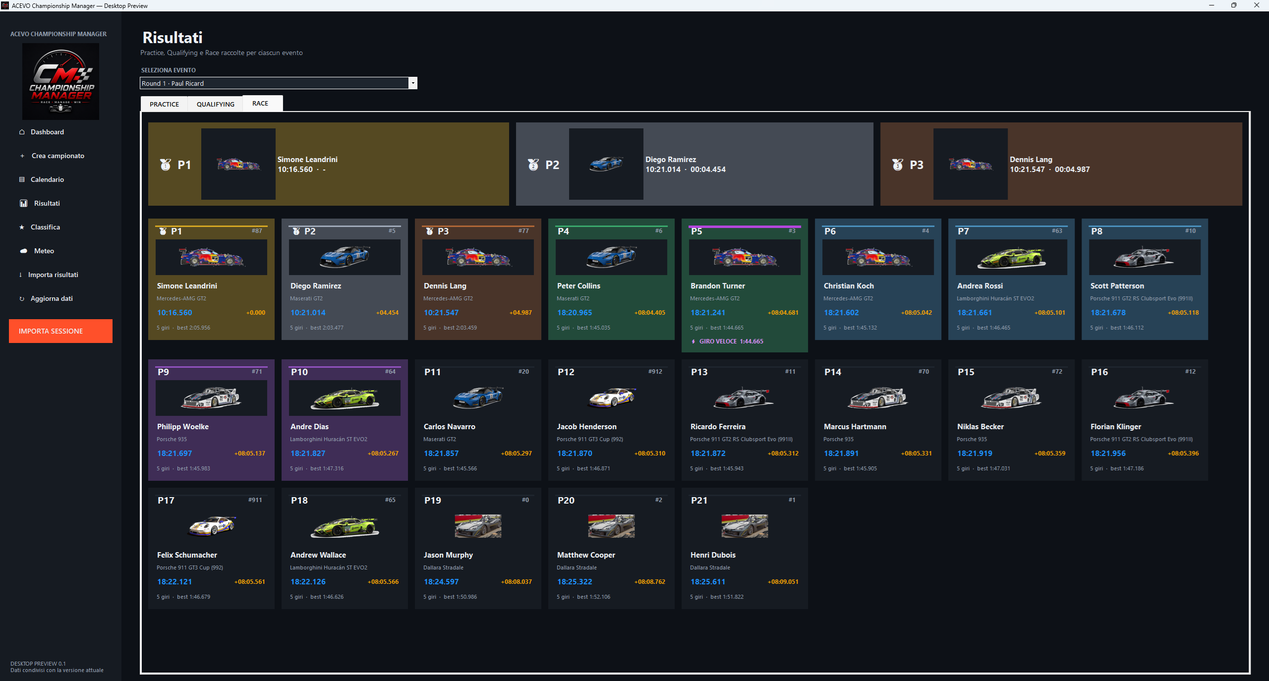 Risultati Race in AC EVO Championship Manager