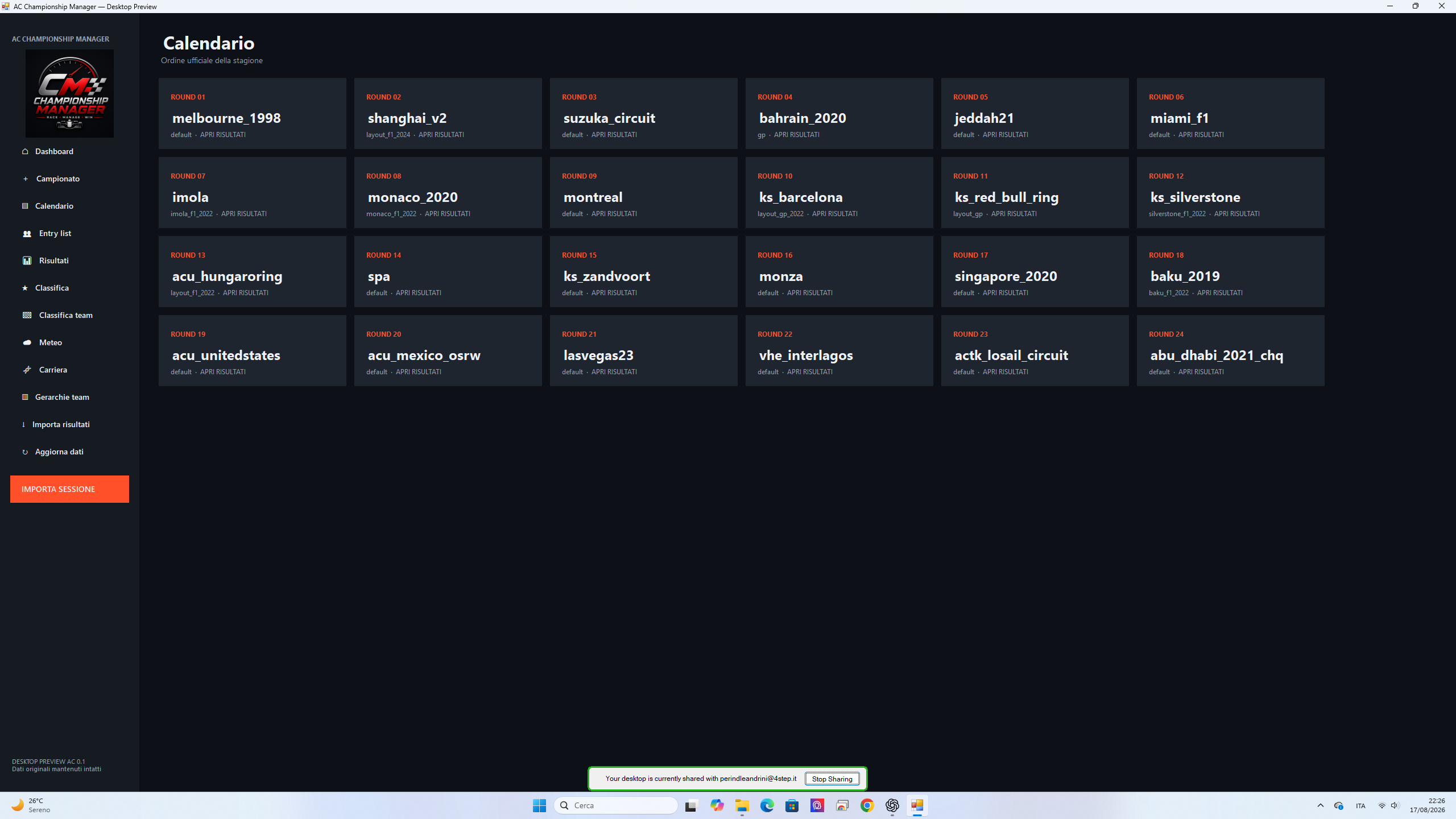 Calendario in AC Championship Manager