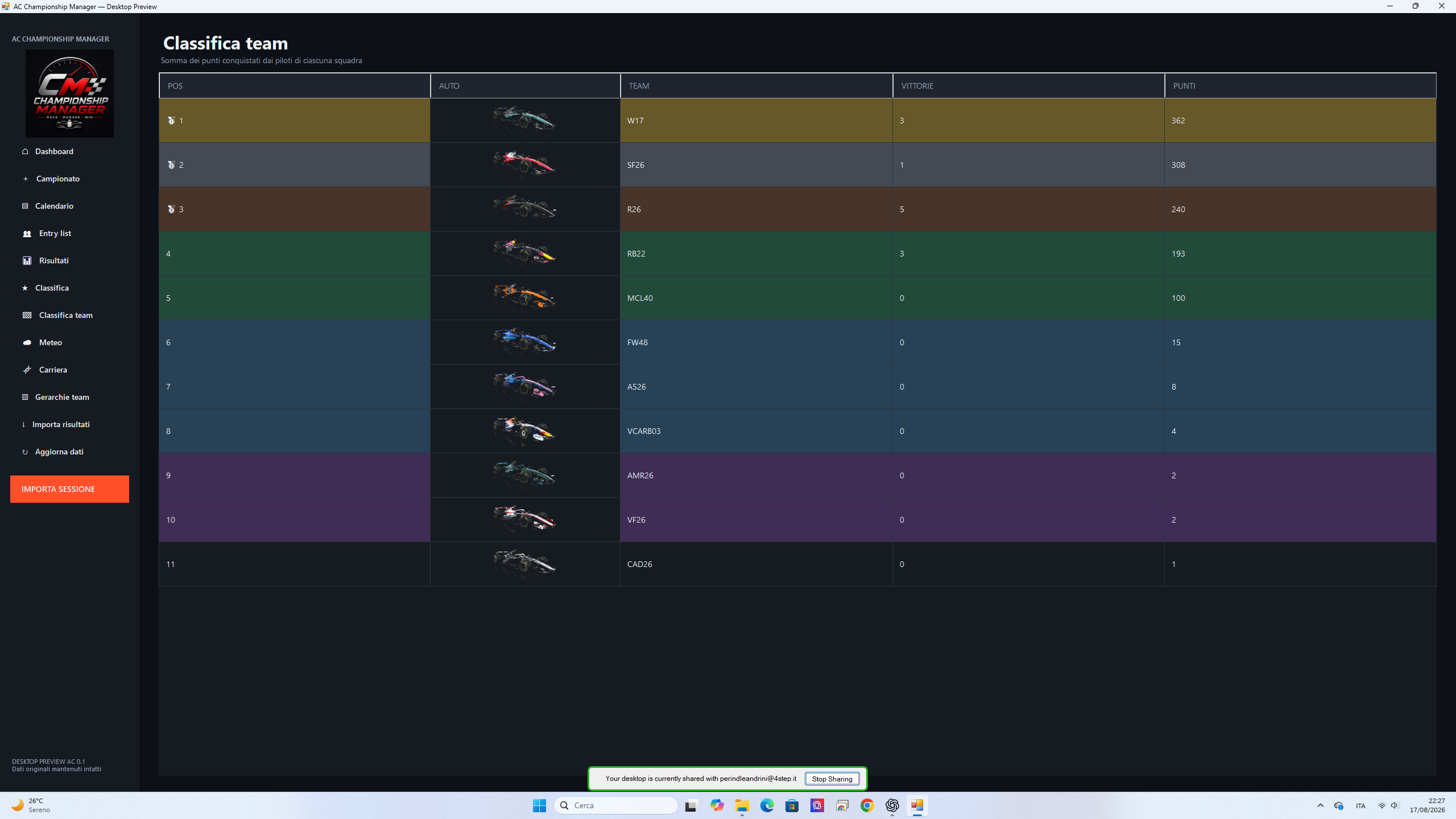 Classifiche in AC Championship Manager