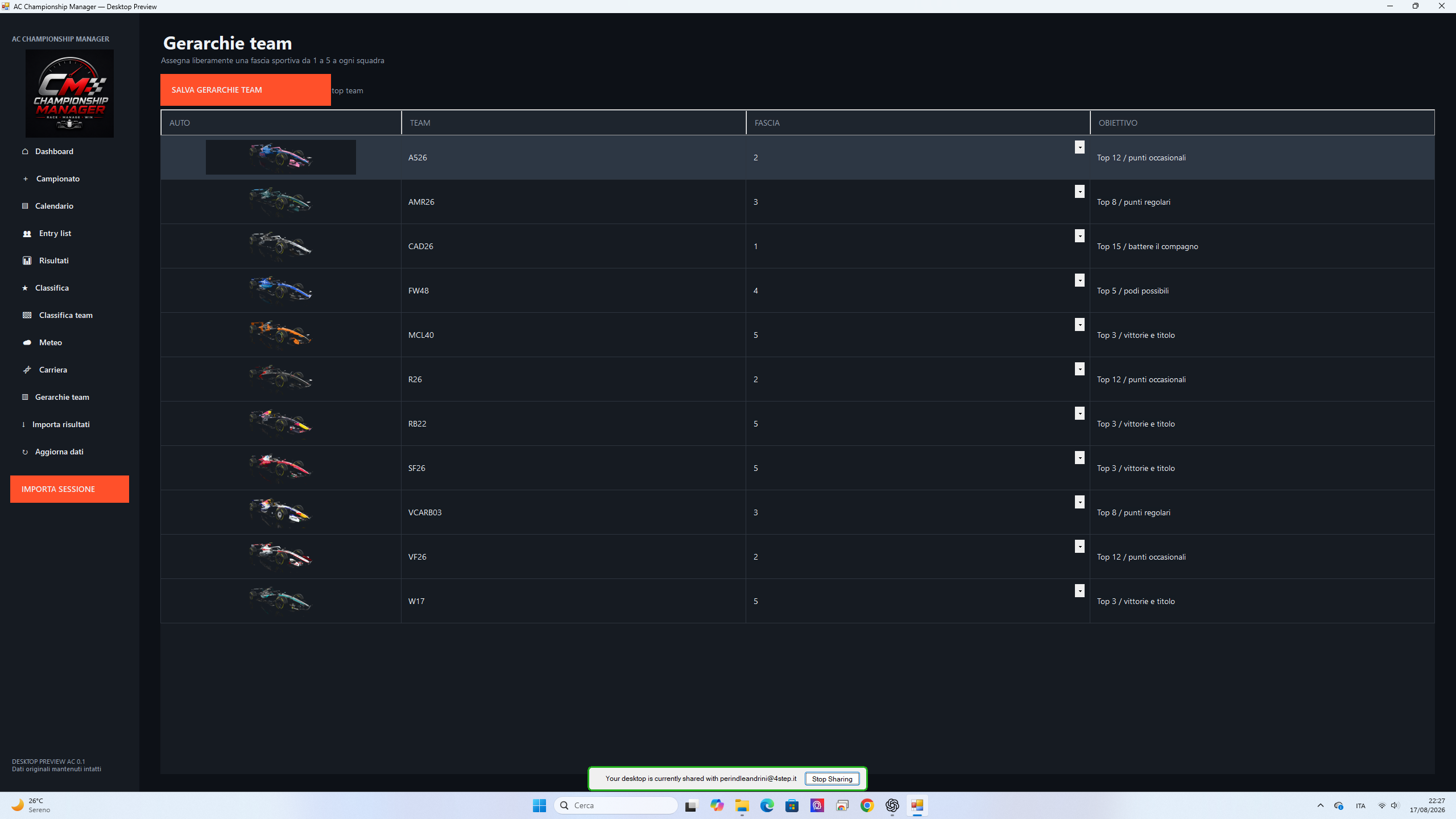 Gerarchie team in AC Championship Manager