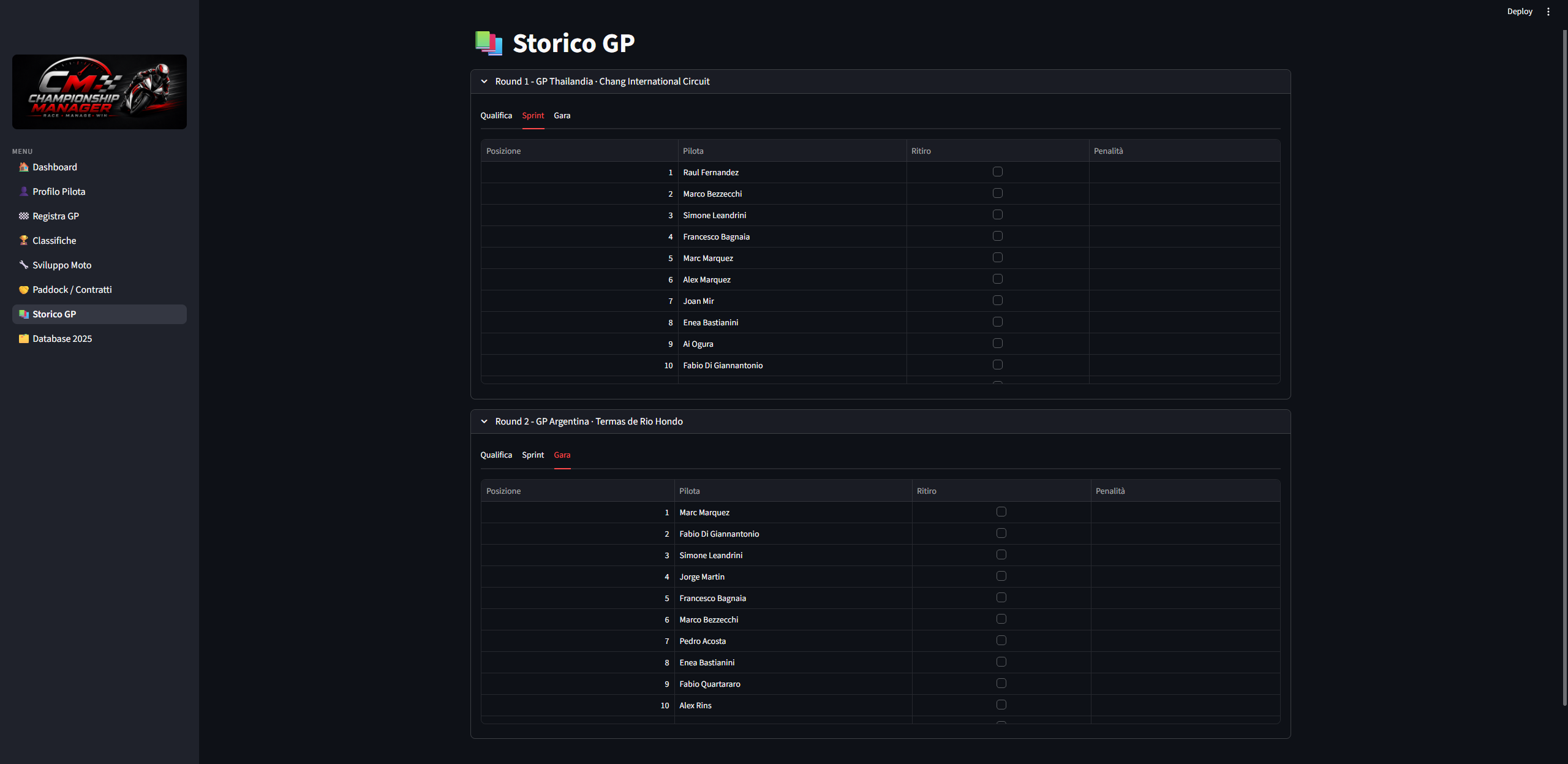 Storico GP in MotoGP Championship Manager