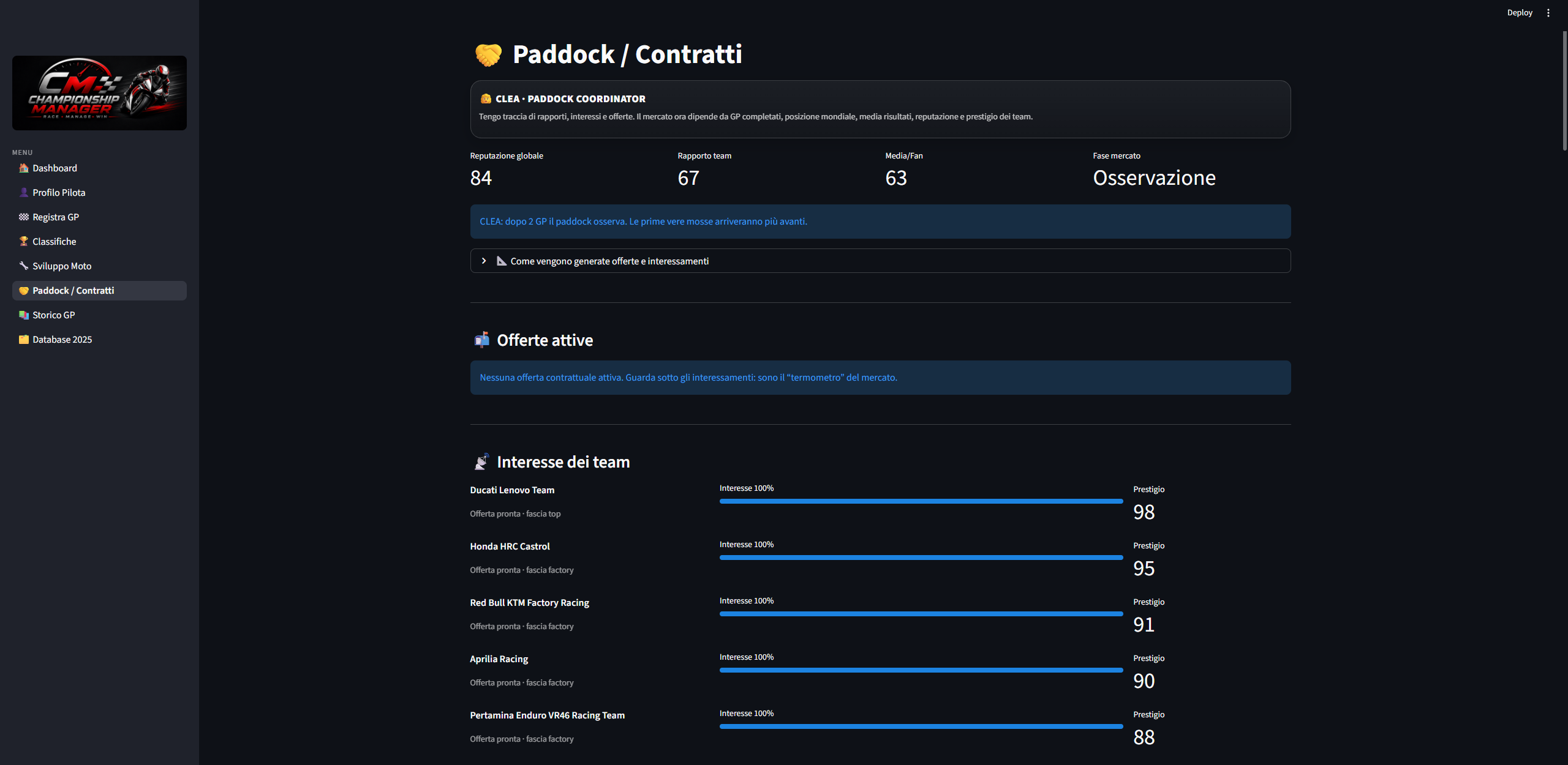 Paddock e contratti in MotoGP Championship Manager